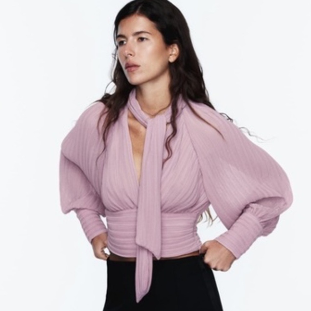 Zara Pink Blouse with Tie Detail